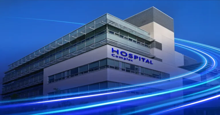 Secure healthcare network connectivity infrastructure supporting electronic health records and telemedicine services.